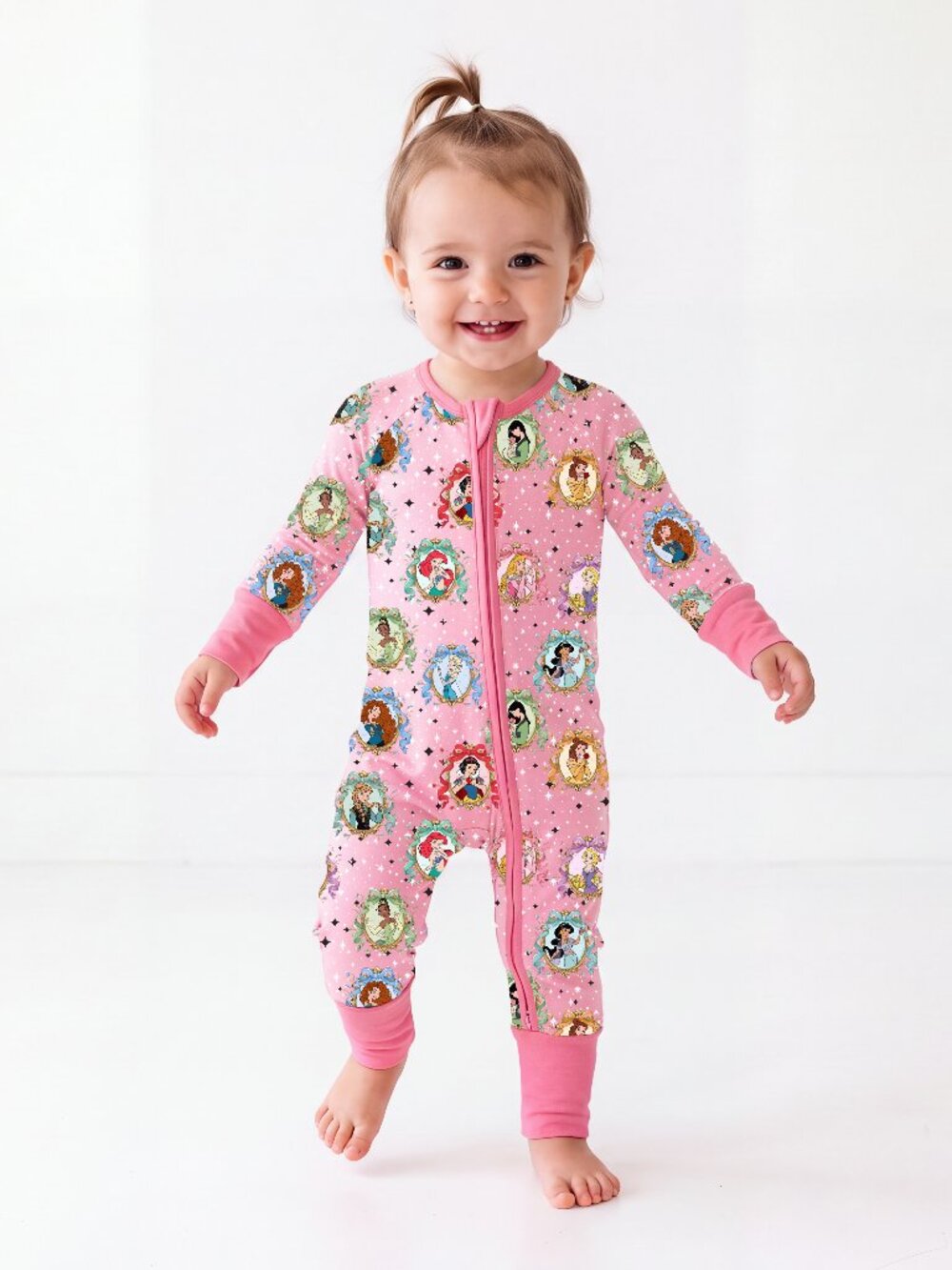 Princess Bow Star Baby Bamboo Zipper Romper Pajamas - 6-12M